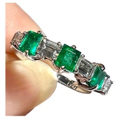 Emerald And Diamond Half-alliance Ring, 18 Carat White Gold