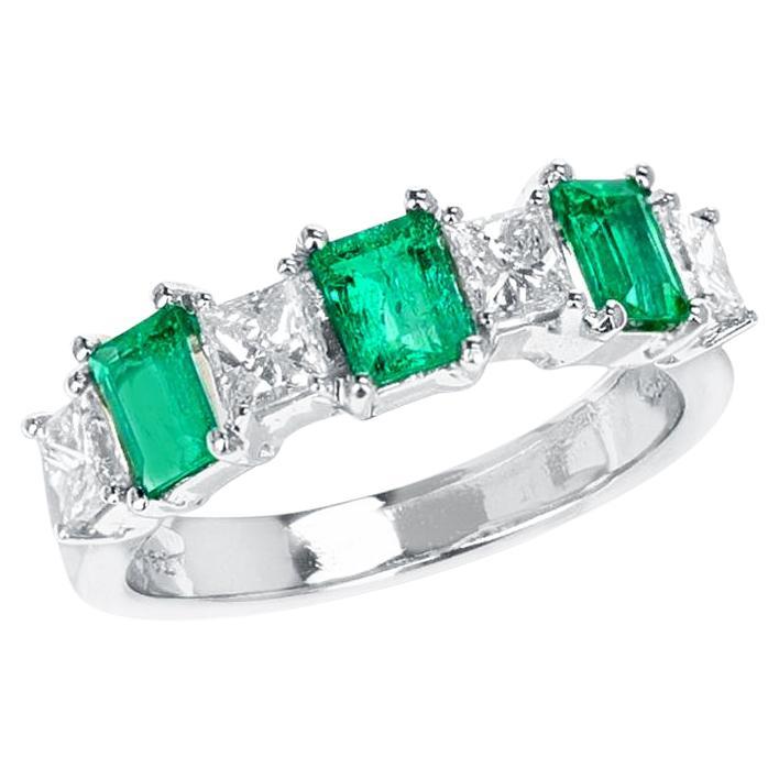 Emerald and Diamond Half Band Bridal Ring, 18k For Sale