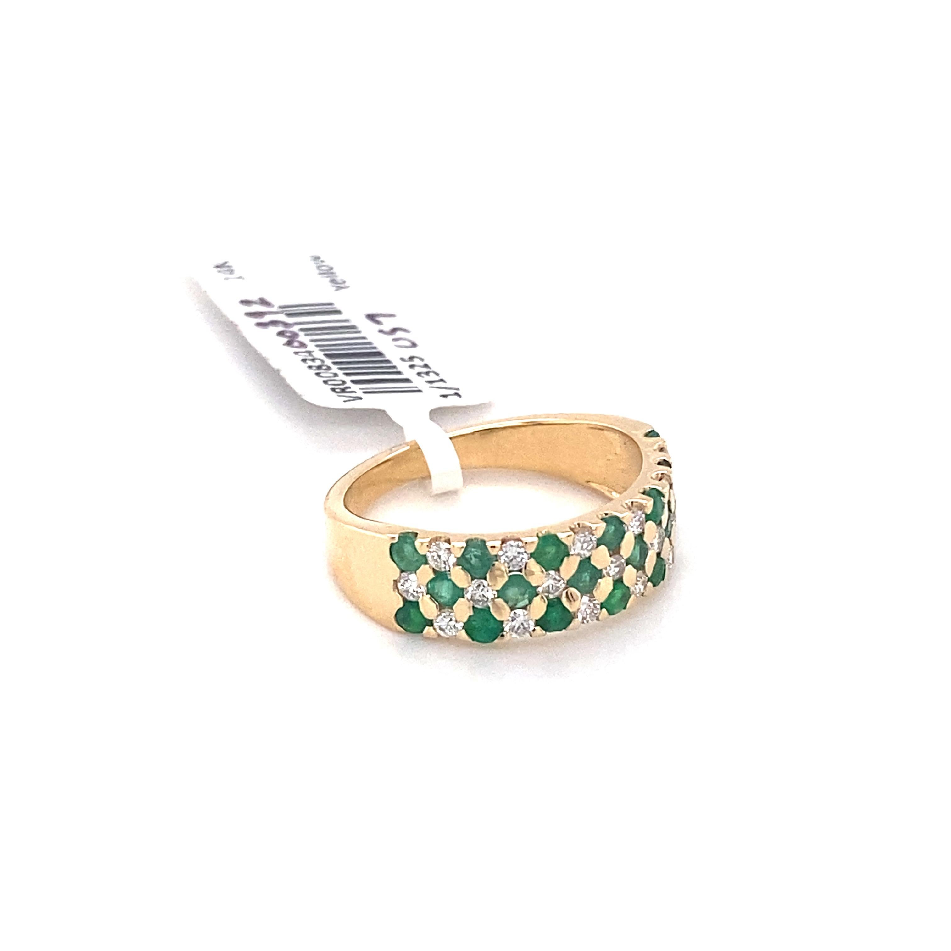Emerald and Diamond Half band Ring, Natural Gemstones Ring in 14k Yellow Gold  For Sale 5
