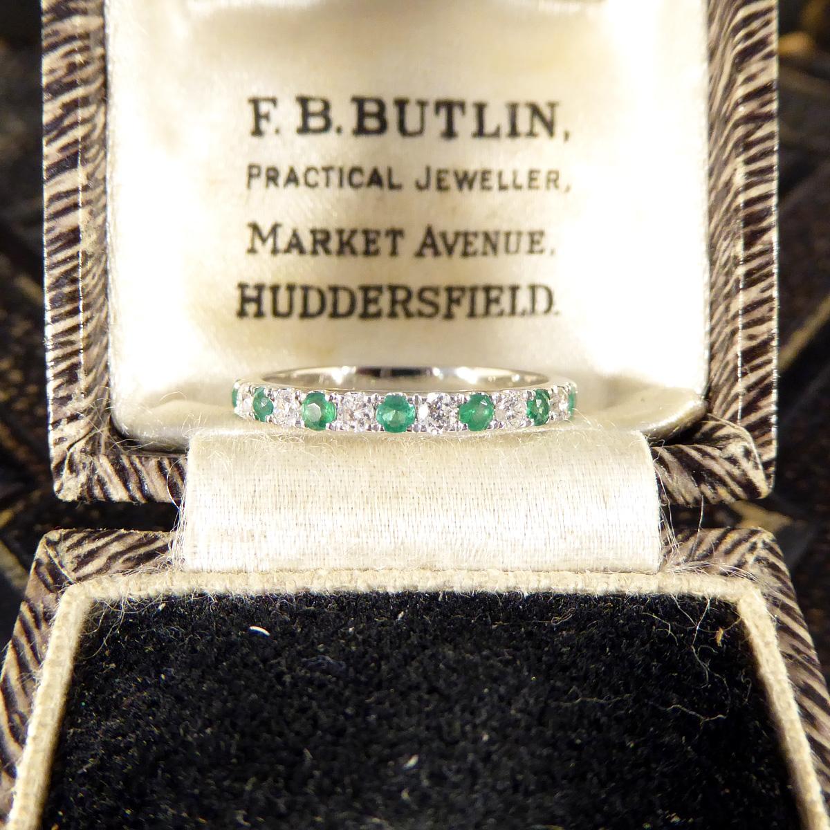 Emerald and Diamond Half Eternity Ring in White Gold For Sale 2