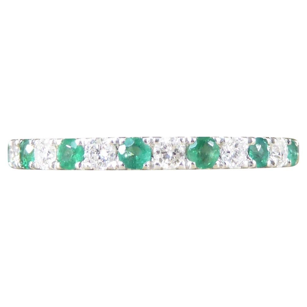 Emerald and Diamond Half Eternity Ring in White Gold For Sale
