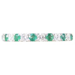 Emerald and Diamond Half Eternity Ring in White Gold