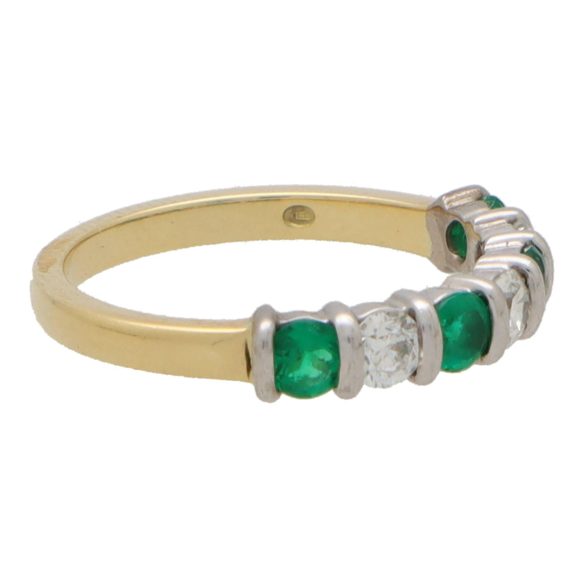 Modern  Emerald and Diamond Half Eternity Ring Set in 18k Yellow and White Gold For Sale