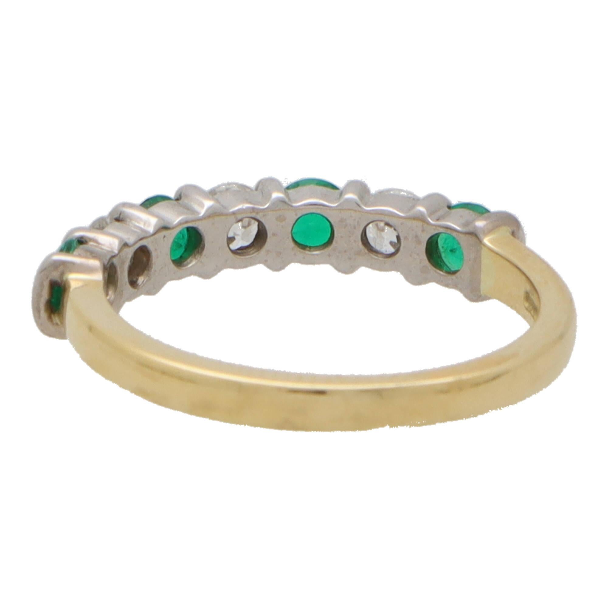  Emerald and Diamond Half Eternity Ring Set in 18k Yellow and White Gold In New Condition For Sale In London, GB