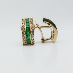 Emerald and Diamond Half-Hoop Earrings in 18K Yellow Gold, 2010