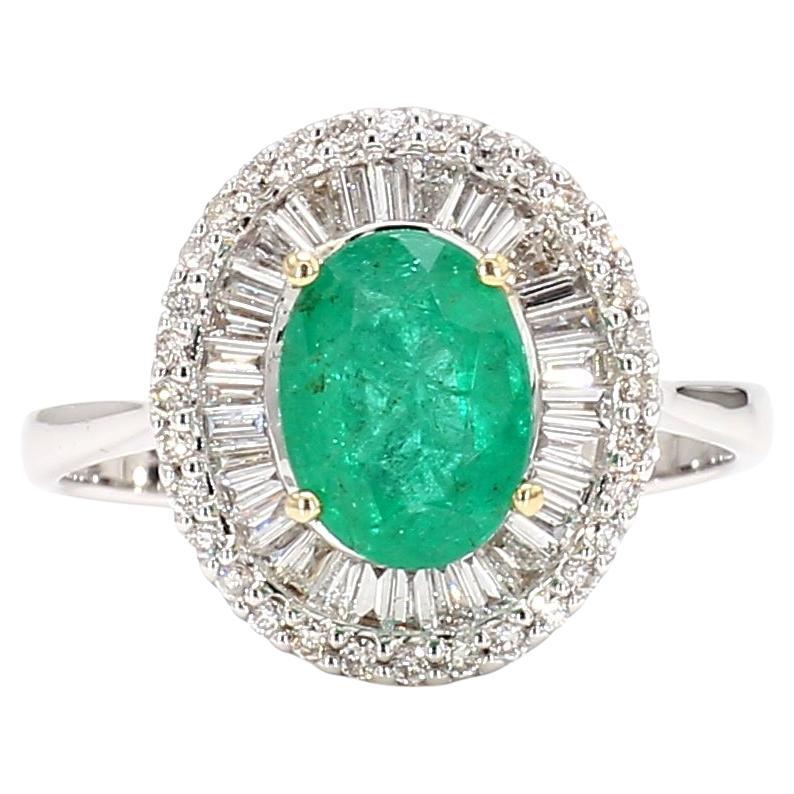Smaragd und Diamant Halo 18K Gold Ring