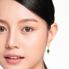 Emerald and Diamond Halo Drop Earrings in 14K Yellow Gold