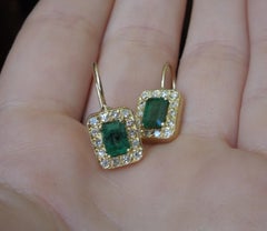 Emerald and Diamond Halo Earrings