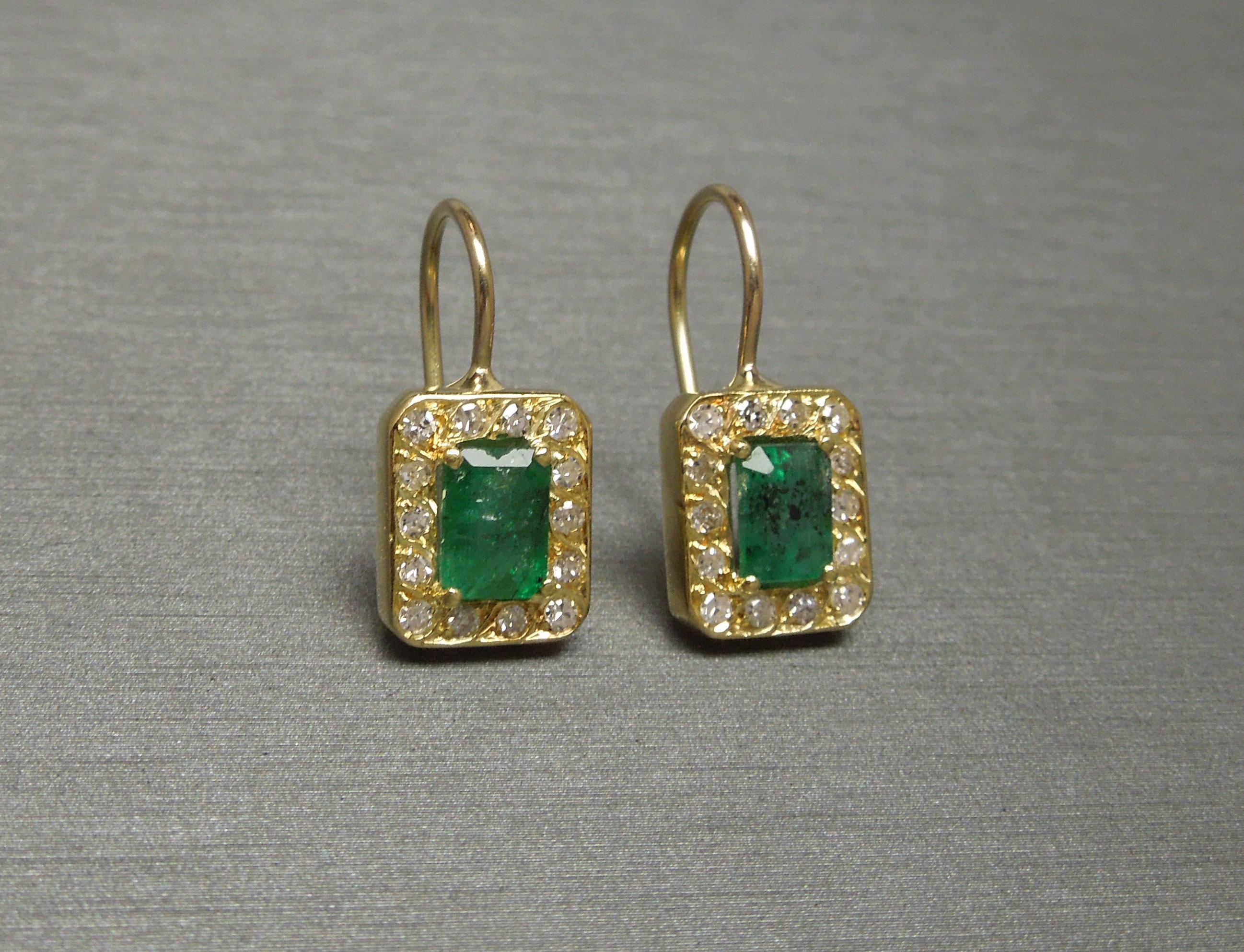 Women's Emerald and Diamond Halo Earrings For Sale
