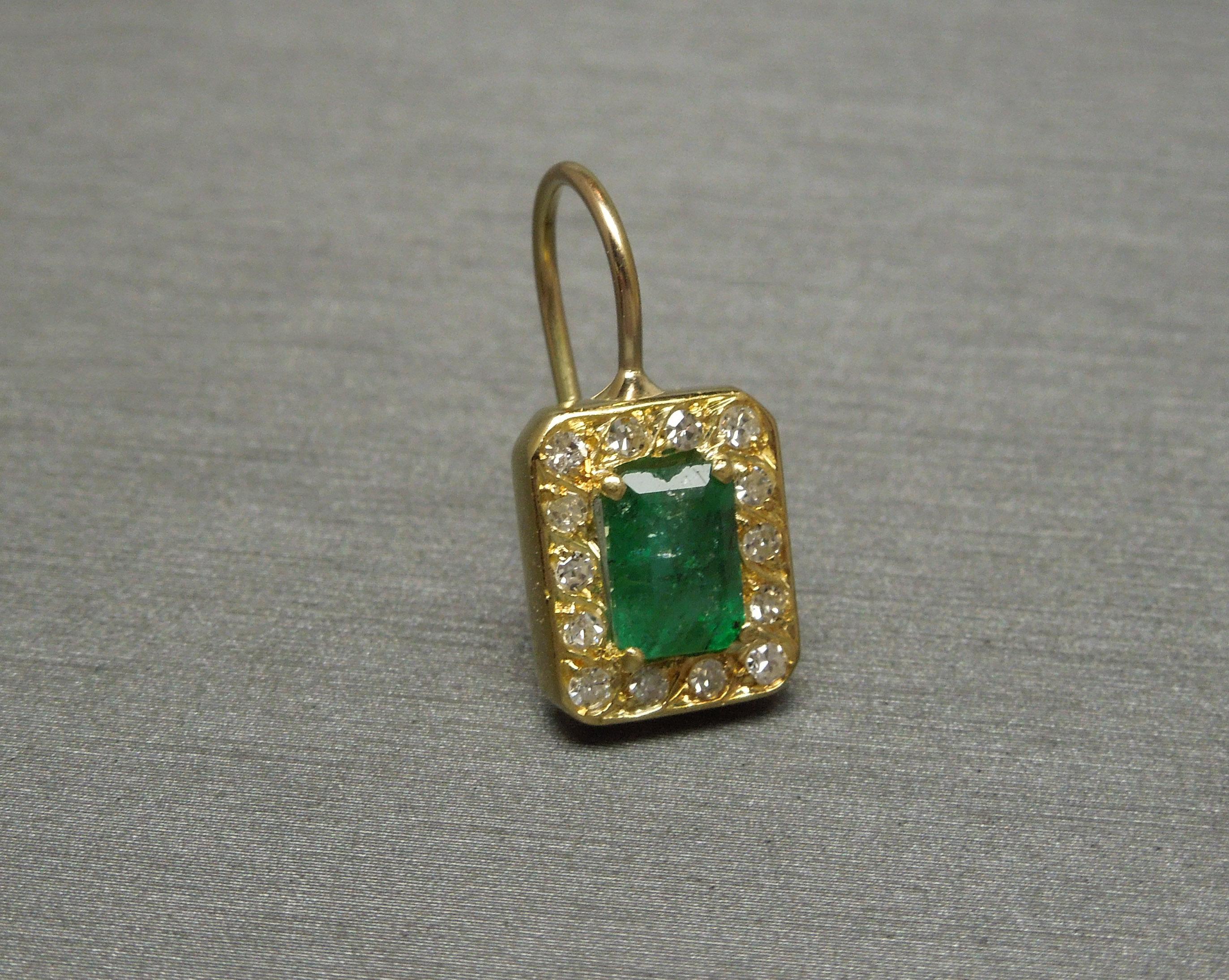 Emerald and Diamond Halo Earrings For Sale 3