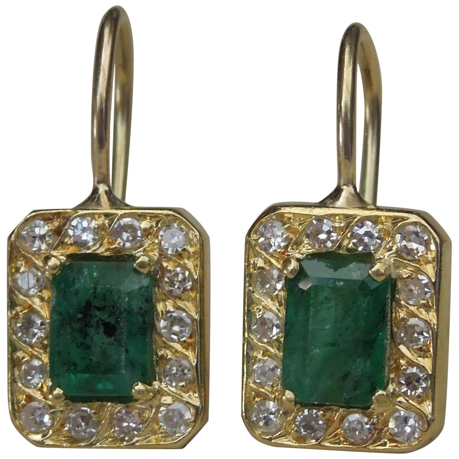 Emerald and Diamond Halo Earrings For Sale