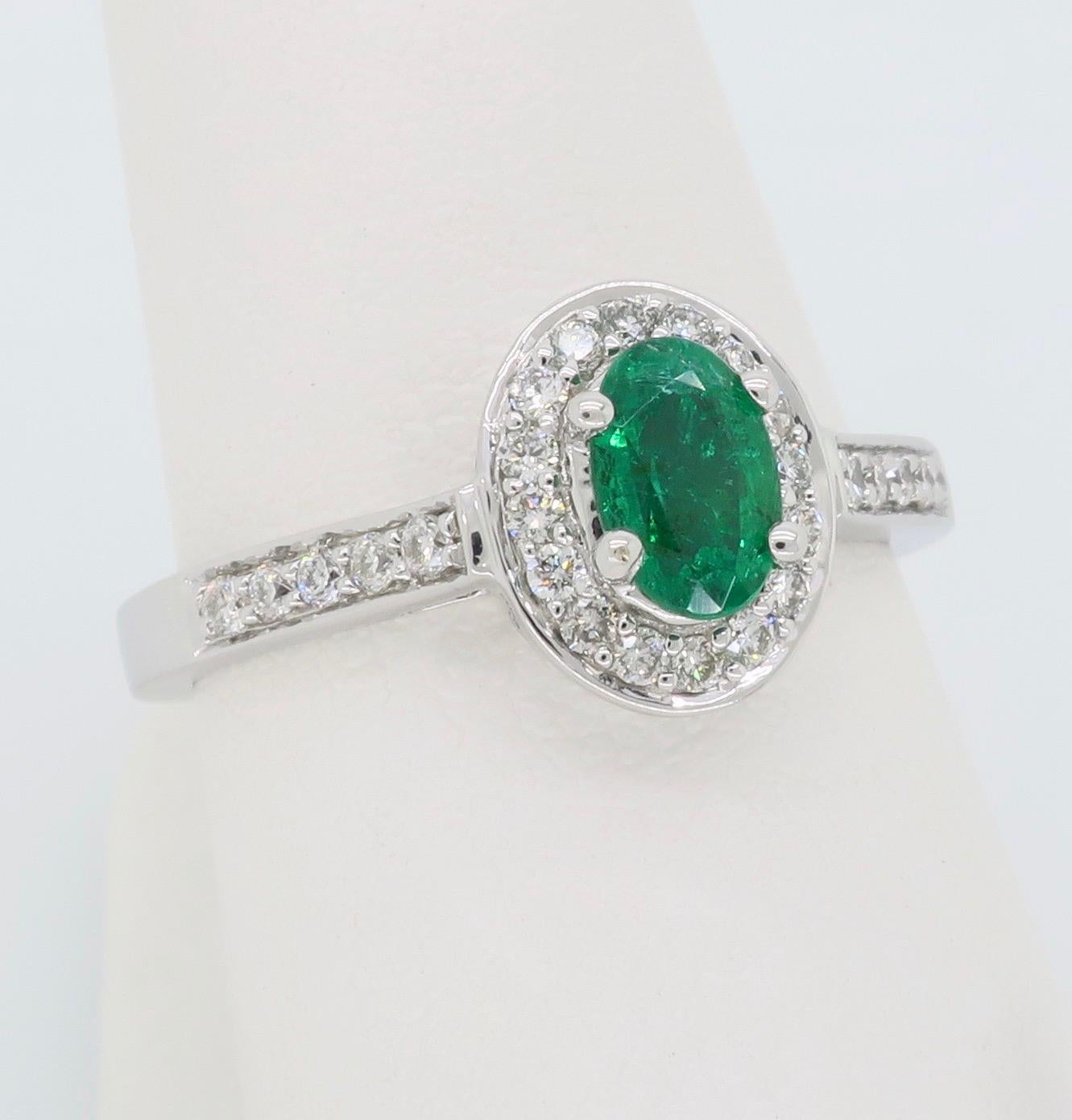 Emerald and Diamond Halo Ring 5