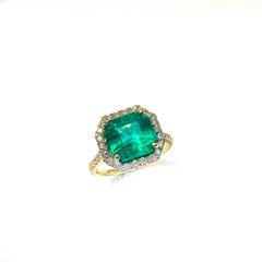 Emerald and Diamond Halo Ring