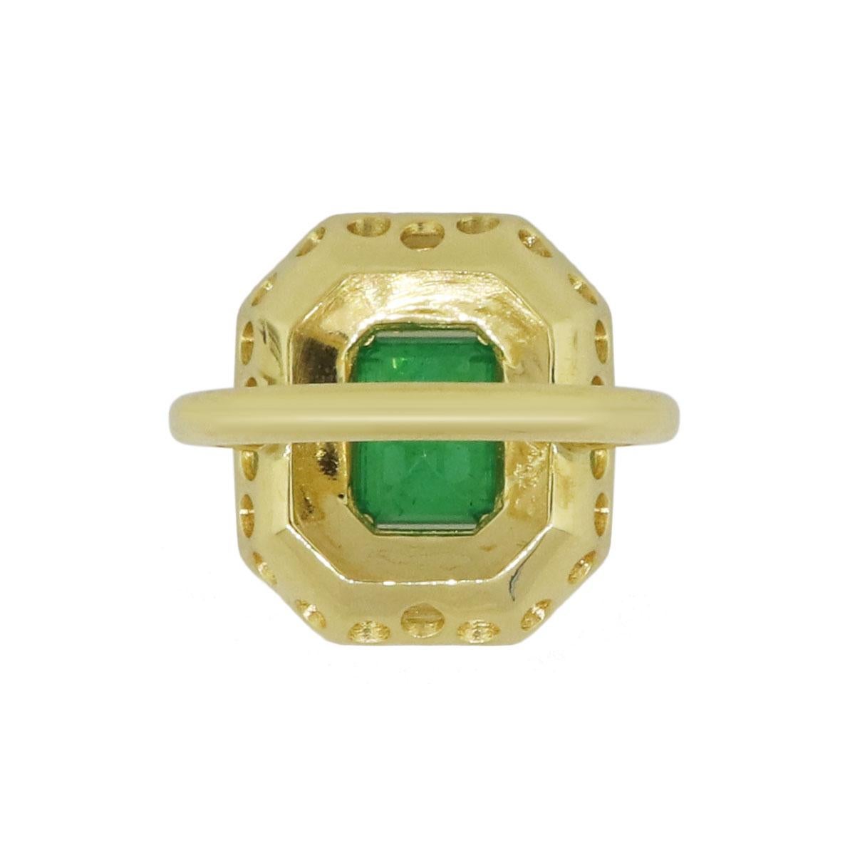Emerald and Diamond Halo Ring In New Condition In Boca Raton, FL