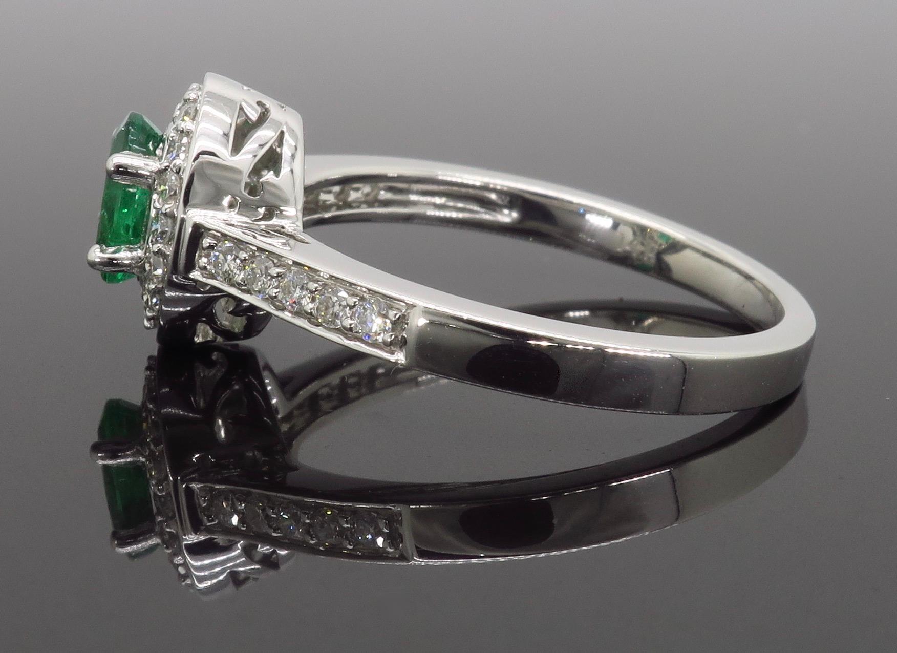 Women's or Men's Emerald and Diamond Halo Ring