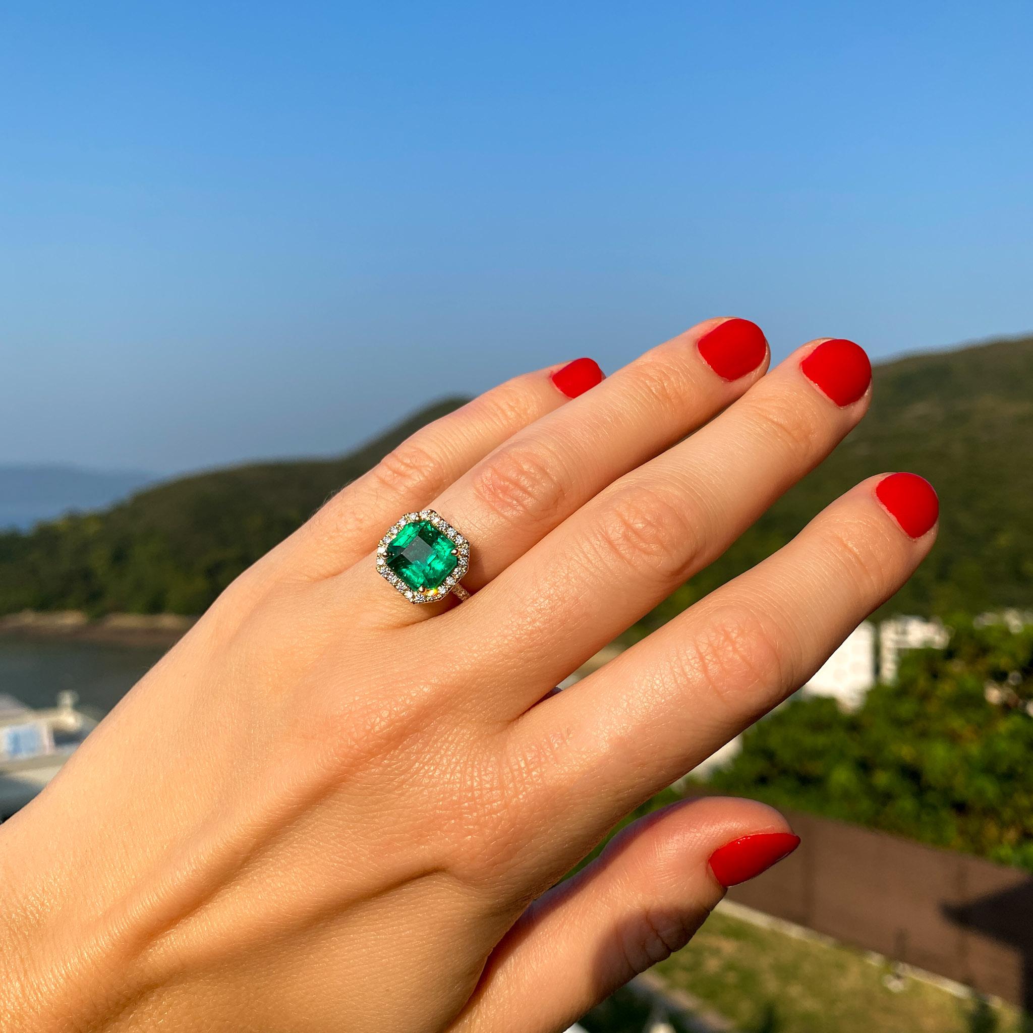 For Sale:  Emerald and Diamond Halo Ring 5