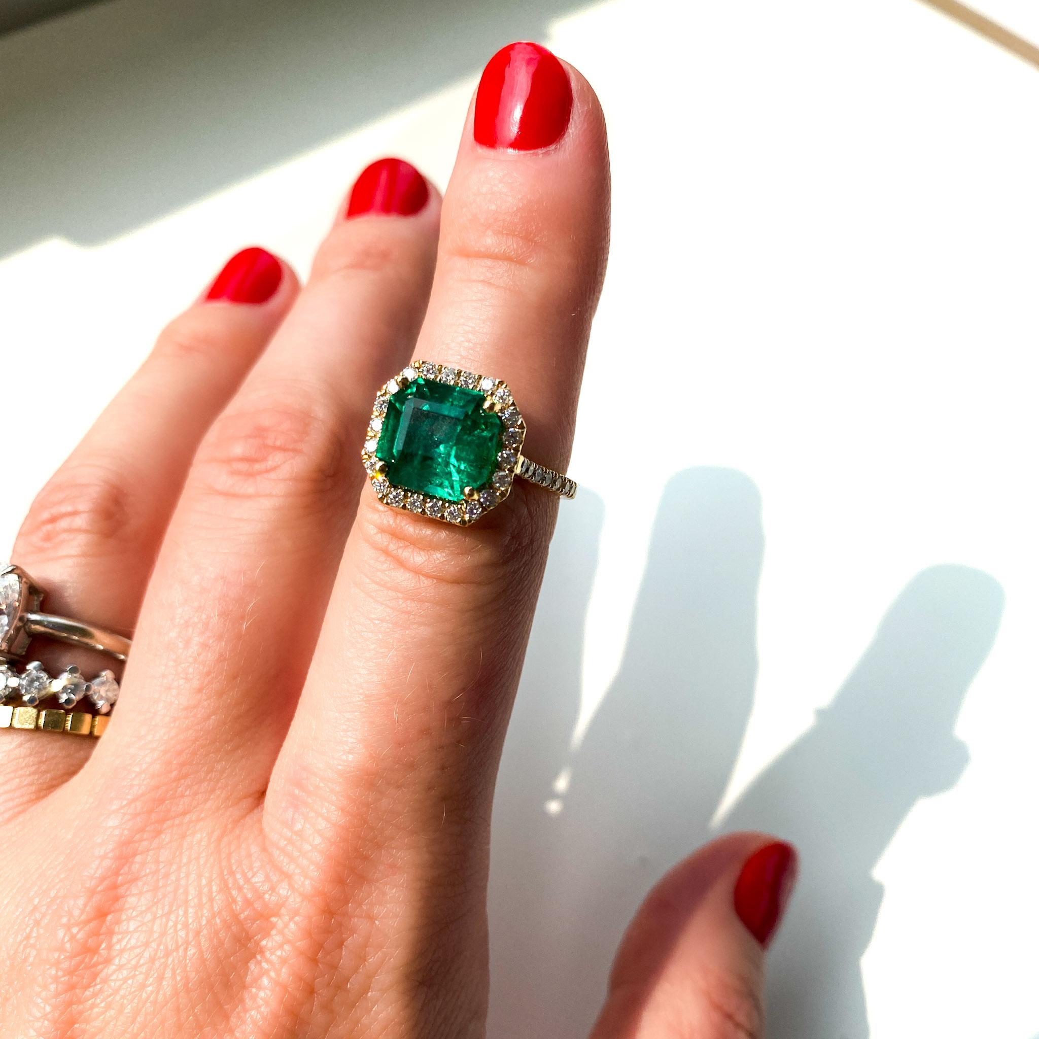 For Sale:  Emerald and Diamond Halo Ring 6