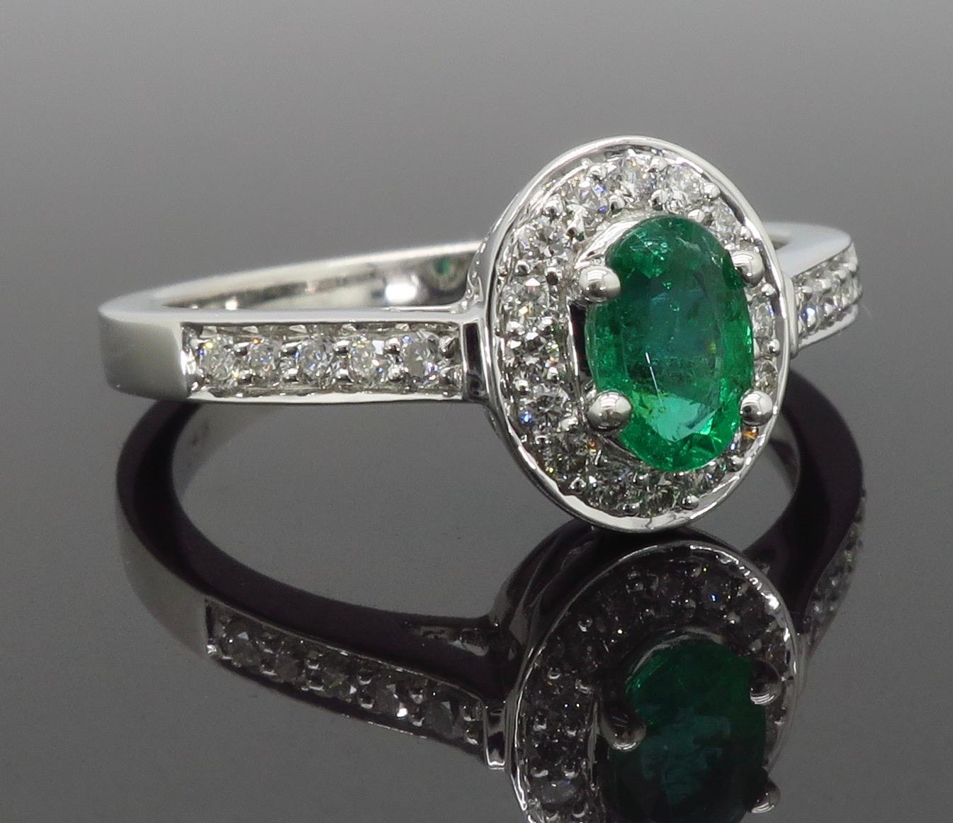 Emerald and Diamond Halo Ring 3