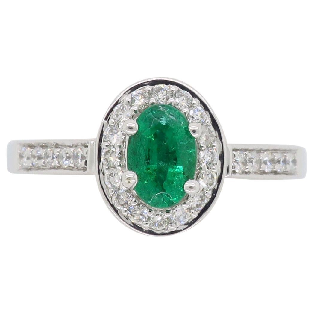 Emerald and Diamond Halo Ring