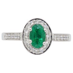 Emerald and Diamond Halo Ring