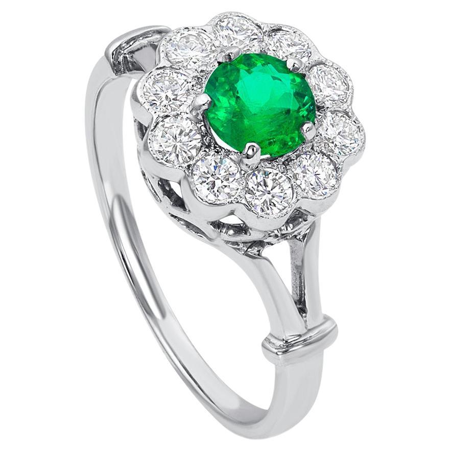 Emerald and Diamond Halo Ring For Sale