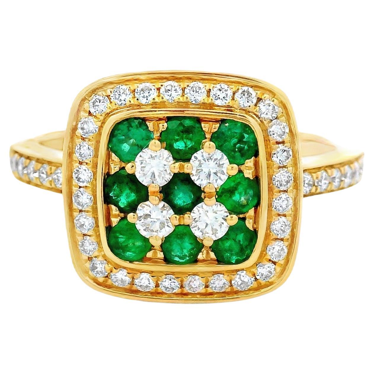 Emerald and Diamond Halo Ring in 14K Yellow Gold 0.99ctw Size 7