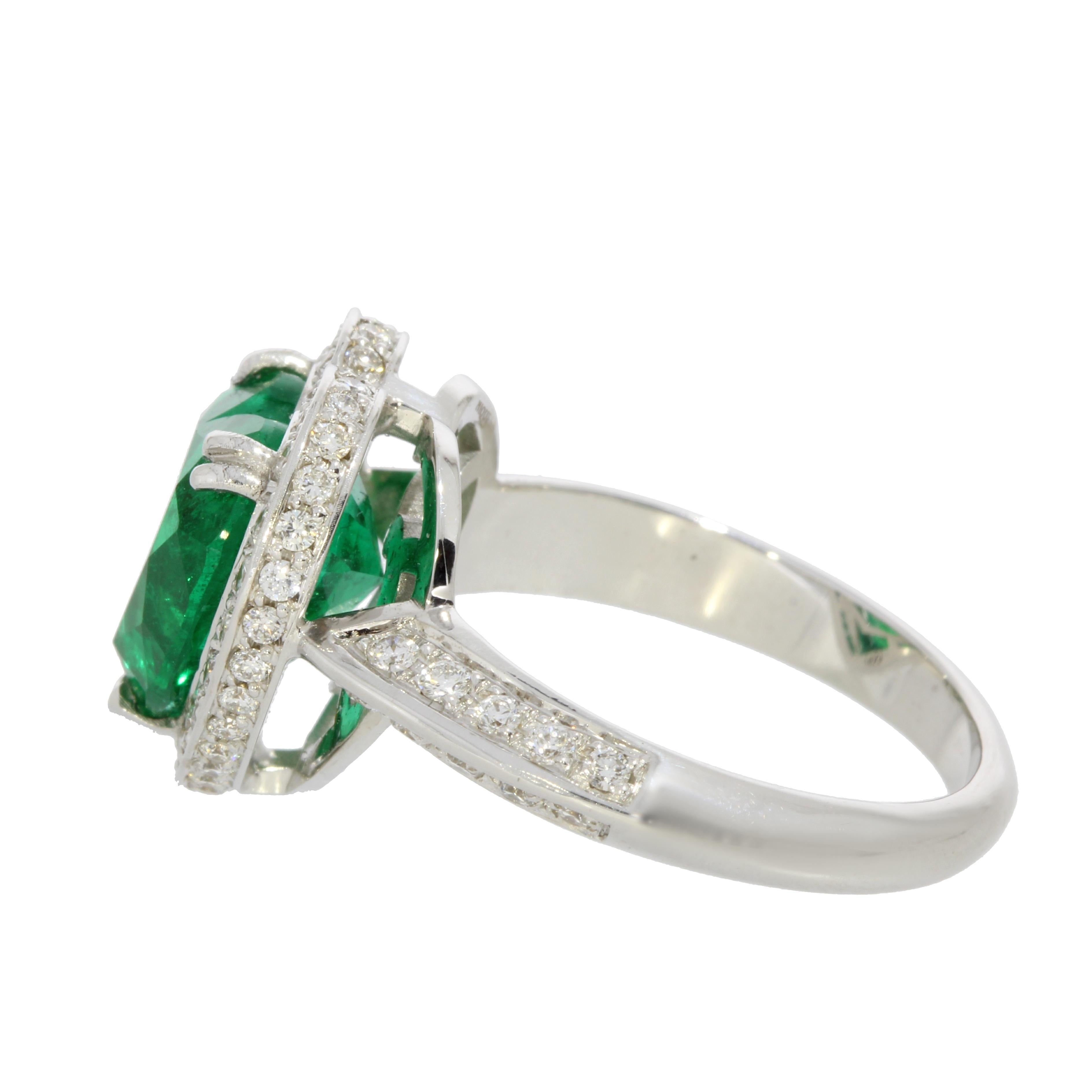 Heart Cut Emerald and Diamond Heart Ring 18 Karat White Gold Collection by Niquesa