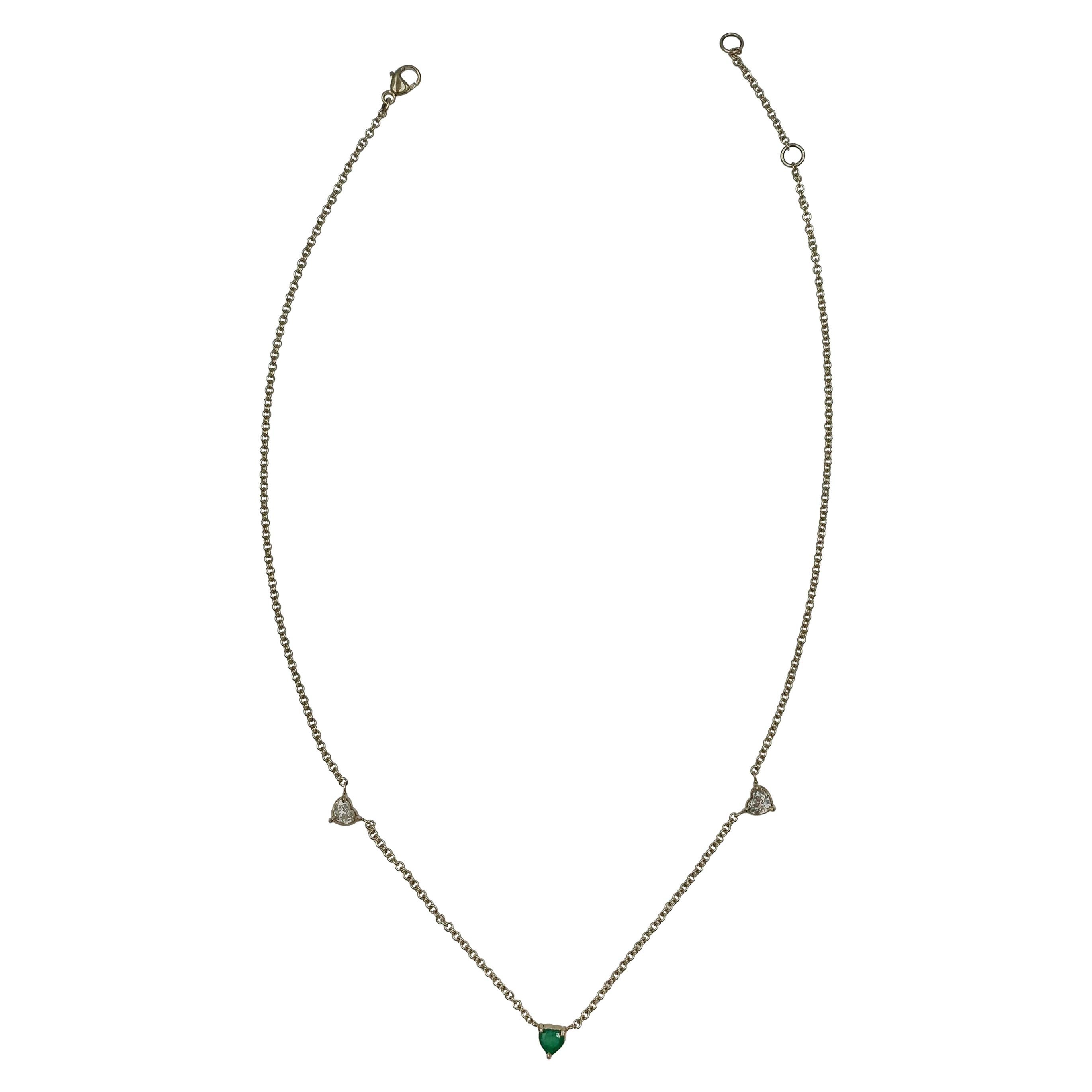 Emerald and Diamond Heart Yellow Gold Chain Choker Necklace