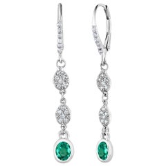 Emerald and Diamond Hoop Drop Earrings Weighing 1.40 Carat