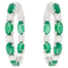 Emerald and Diamond Hoop Earrings 3 Carats 18K Gold