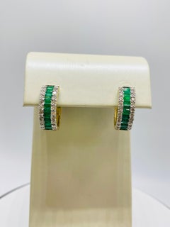 Emerald and Diamond Hoop Earrings