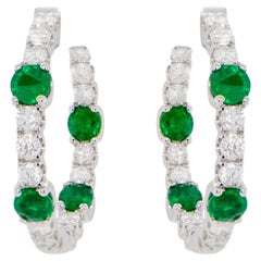 Emerald and Diamond Hoop Earrings Round Cut 2.76 Carats 18K Gold