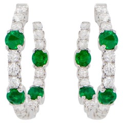 Emerald and Diamond Hoop Earrings Round Cut 2.76 Carats 18K Gold