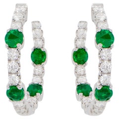 Emerald and Diamond Hoop Earrings Round Cut 2.76 Carats 18K Gold