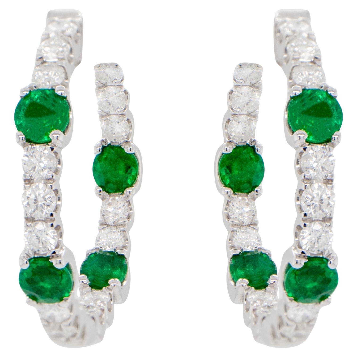 Pendientes de aro esmeralda y diamante talla redonda 2,76 quilates Oro de 18 quilates