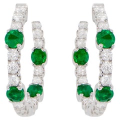 Créoles en or 18 carats avec émeraudes et diamants taille ronde de 2,76 carats
