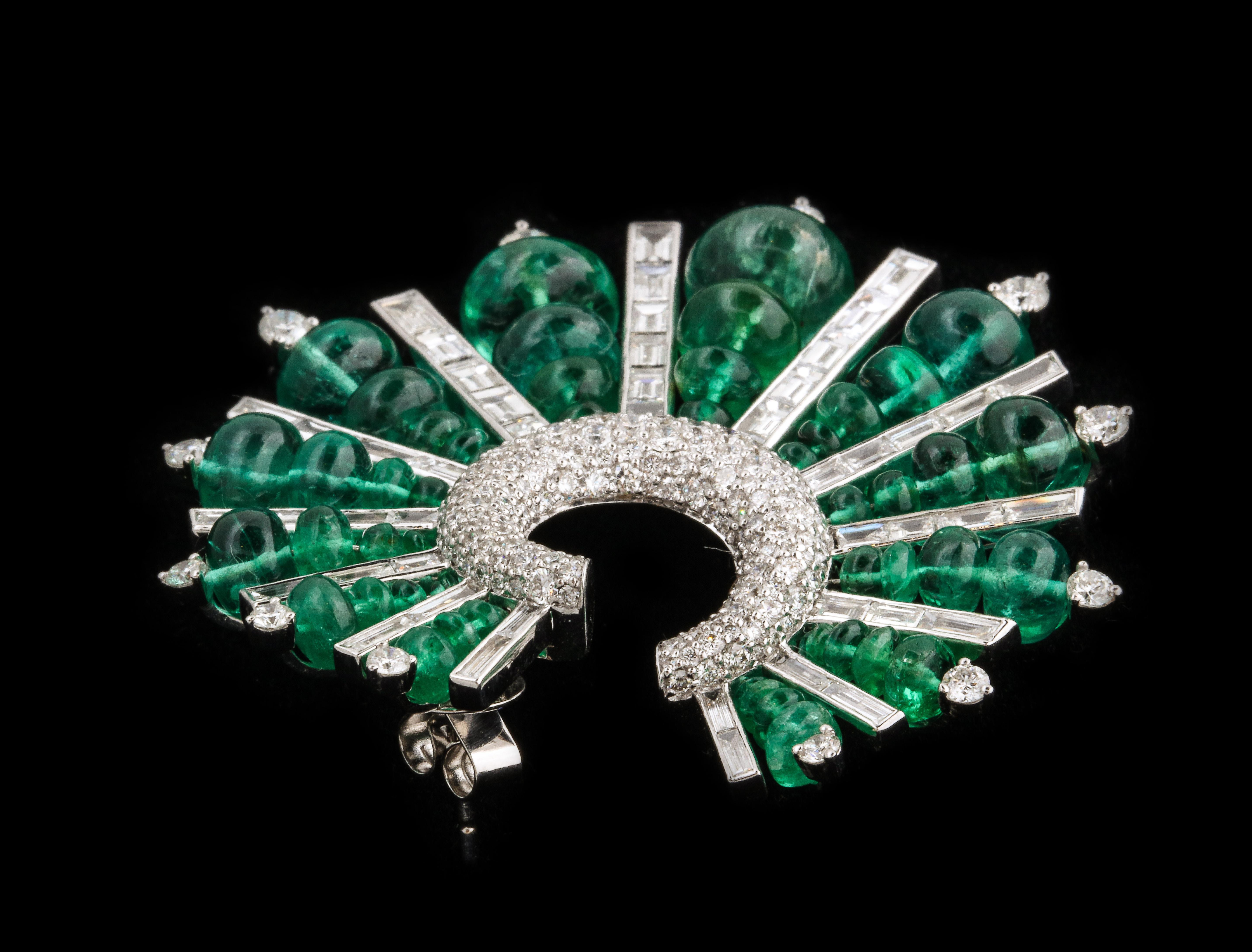 Emerald and Diamond Hoop Spike Earrings For Sale 5