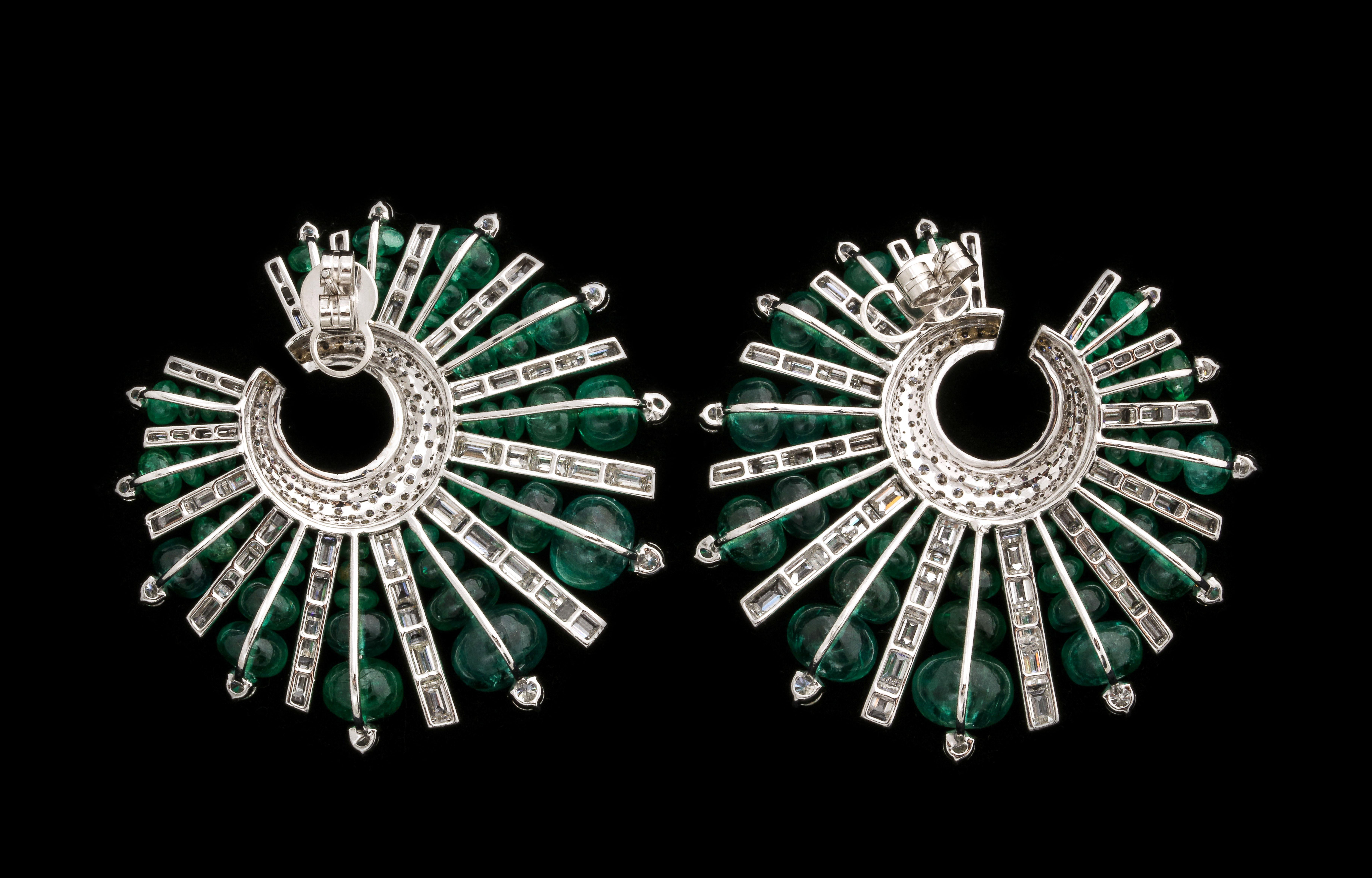 Emerald and Diamond Hoop Spike Earrings For Sale 1