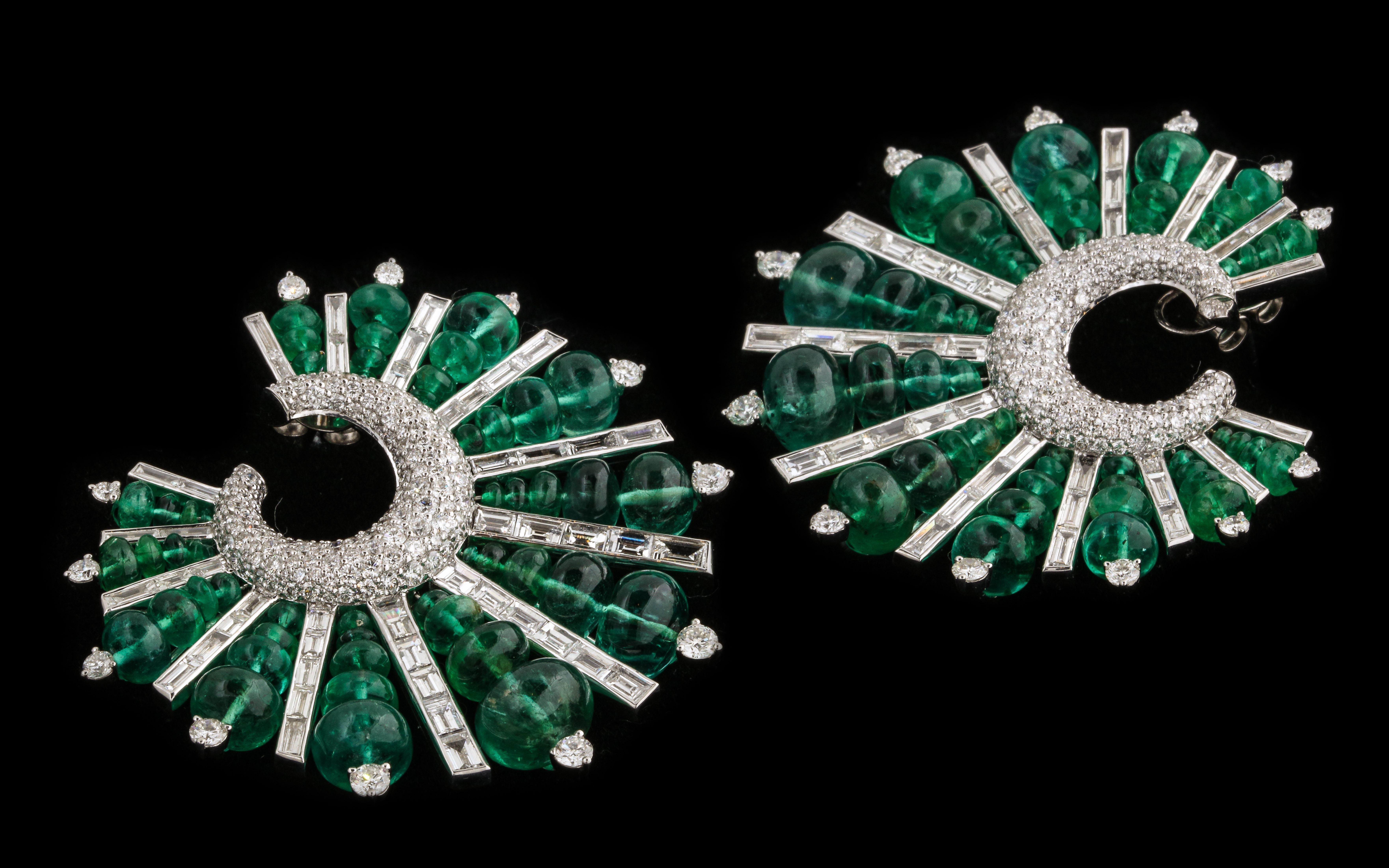 Emerald and Diamond Hoop Spike Earrings For Sale 3