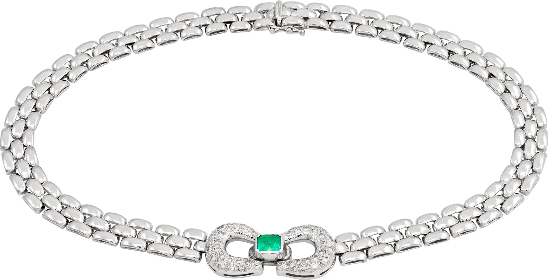 Collier en fer à cheval en or blanc avec émeraudes et diamants Excellent état - En vente à Surfside, FL