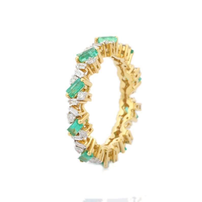 For Sale:  Baguette Cut Emerald Diamond Eternity Band Ring in 18k Solid Yellow Gold 3