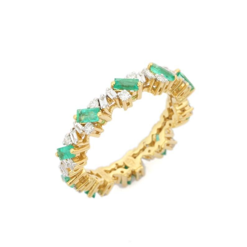 Emerald and Diamond Eternity Band in 18K Yellow Gold