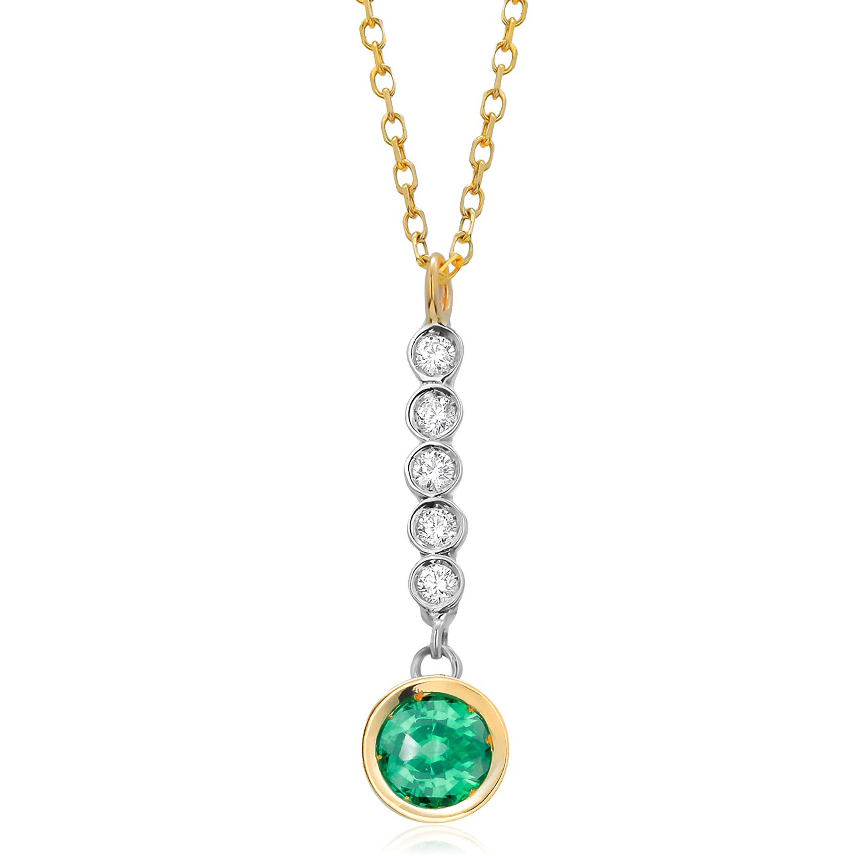 Women's or Men's Emerald and Diamond Lariat Gold Drop Necklace Pendant