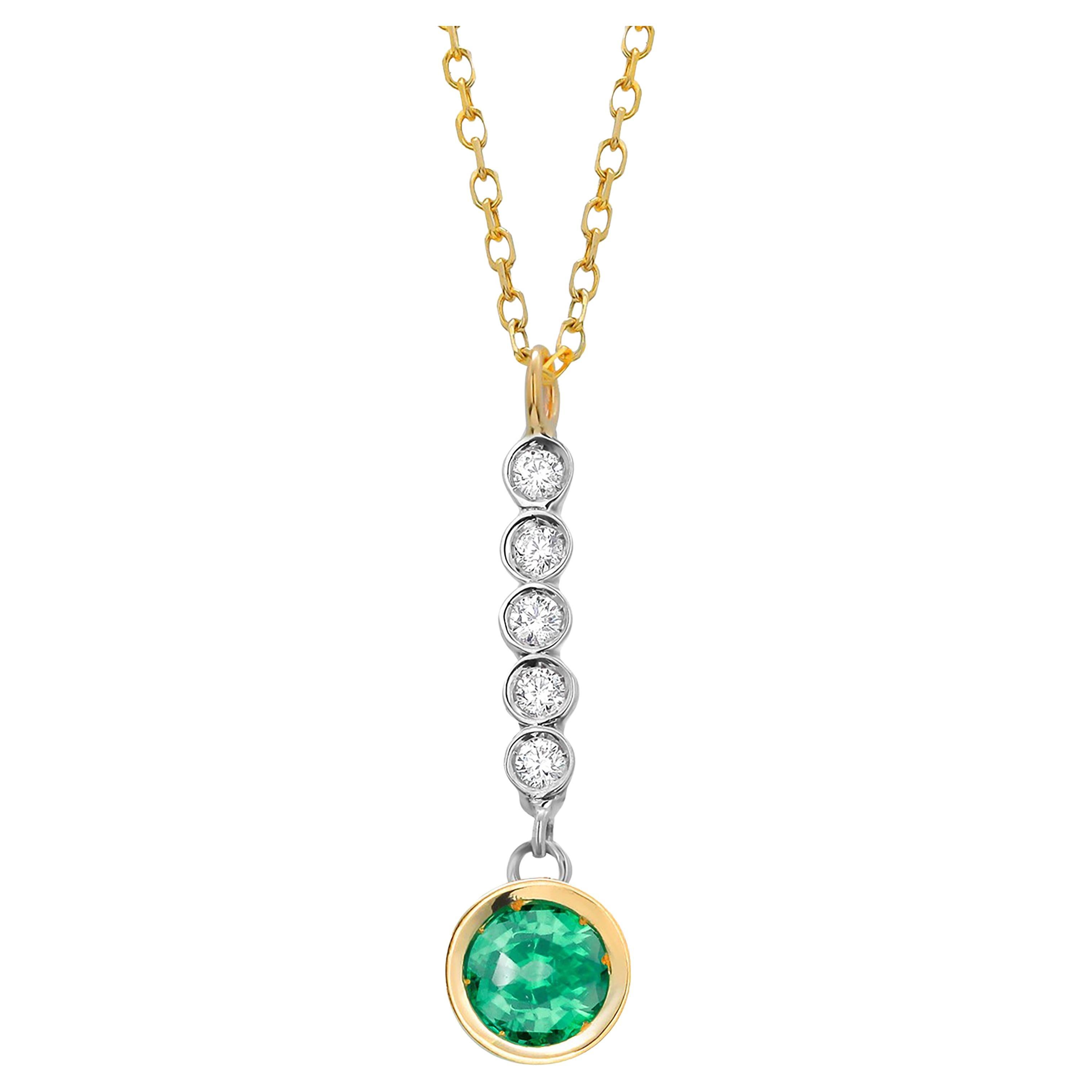 Contemporary Emerald and Diamond Lariat Gold Drop Necklace Pendant