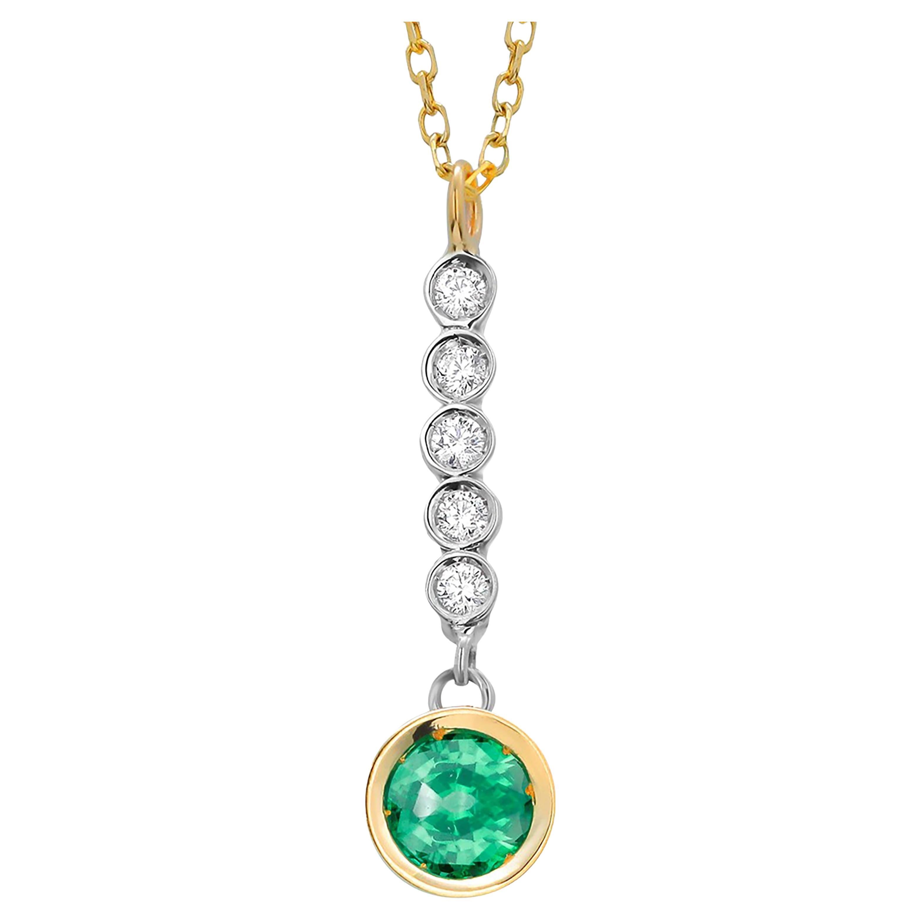 Emerald and Diamond Lariat Gold Drop Necklace Pendant