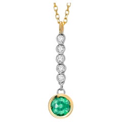 Emerald and Diamond Lariat Gold Drop Necklace Pendant