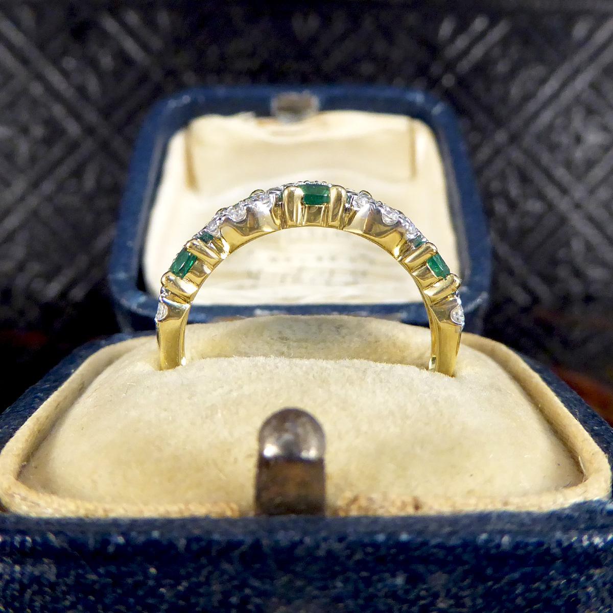 Women's Emerald and Diamond Lazy River Band Ring in 18ct Yellow Gold For Sale