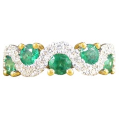 Emerald and Diamond Lazy River Band Ring in 18ct Yellow Gold