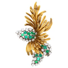 Emerald and Diamond Leaf Brooch