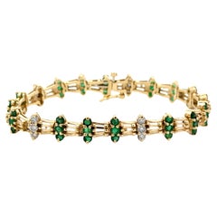 Vintage Emerald and Diamond Link Bracelet 14k Yellow Gold